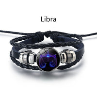 Libra Soul Bracelet - black braided leather with glowing Libra zodiac charm